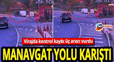 Manavgat yolu üçlü kazaya sahne oldu! Park halindeki araca çarptı, iki otomobil daha karıştı