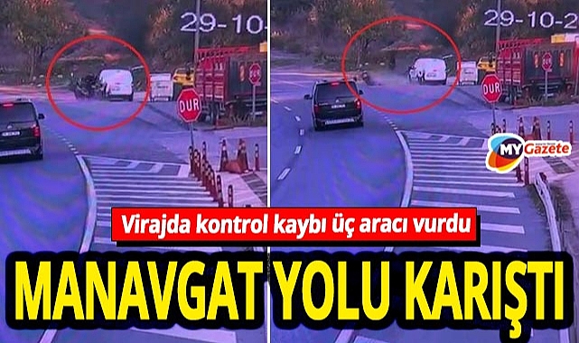 Manavgat yolu üçlü kazaya sahne oldu! Park halindeki araca çarptı, iki otomobil daha karıştı