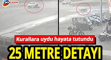 Kamyonetin çarptığı motosiklet sürücüsü 25 metre sürüklendi! Kurallara uyması hayatını kurtardı! 