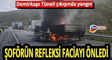 Konya-Antalya Kadayolu’nda korku dolu anlar! Mermer yüklü Tırın dorsesi kül oldu