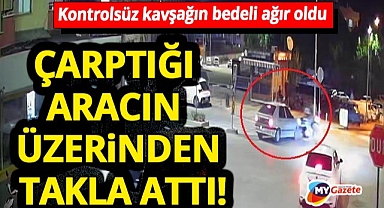 Manavgat'ta film gibi kaza! Kontrolsüz kavşakta çarptığı aracın üzerinden takla attı