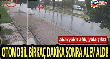 Manavgat’ta seyir halindeki otomobil alev aldı! Sürücünün kendini araçtan atma anı kamerada