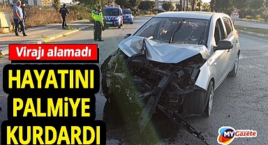 Manavgat'ta virajı alamayan otomobil palmiyeye çarptı, sürücü yaralandı!