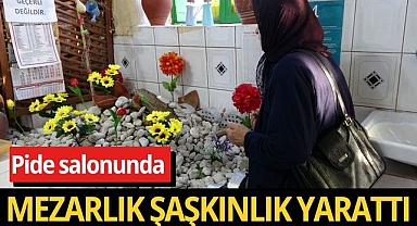 Pide salonunda mezarlık şaşkınlık yarattı