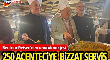 Bentour Reisen patronları Kadir Uğur ve Deniz Uğur gala gecesinde misafirlere yemek servisi yaptı.