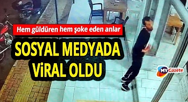 Gülümseten kaza! Garson kendi sildiği camı fark etmeyip çarptı...