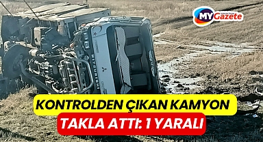 Kontrolden çıkan kamyon şarampole devrilerek takla attı: 1 yaralı