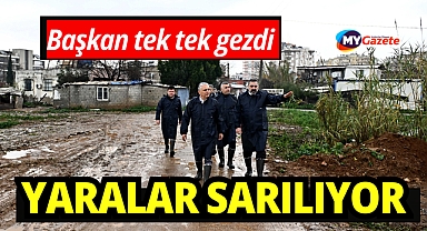 Başkan Uysal, sel baskınından zarar gören evlerde