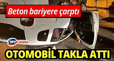 Beton bariyerlere çarpan otomobil takla attı: 1 yaralı