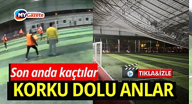Halı sahanın çatısı çöktü... Futbolcuların koşarak kaçtığı anlar kamerada