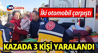 İki otomobil çarpıştı, bir aile hastanelik oldu