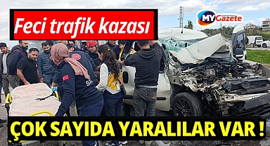 Hafif ticari aracın çarptığı midibüs devrildi: 7 yaralı