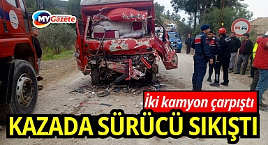  İki kamyon çarpıştı, sıkışan sürücüyü itfaiye kurtardı