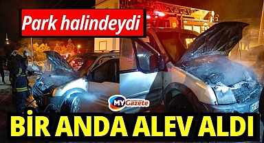 Park halindeki araç alev alev yandı