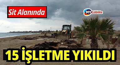 Side büyük plajda günübirlik 15 işletme yıkıldı