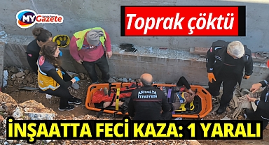 Toprak zemin kaydı, inşaat işçisi 3 metreden düşüp yaralandı