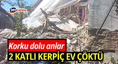 Antalya'da 2 katlı kerpiç ev çöktü