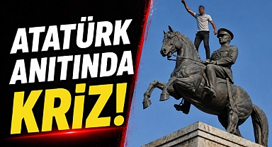 Antalya'da Atatürk anıtında tehlikeli eylem: 2 saatlik ikna sonrası indirildi