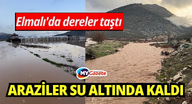 Elmalı'da dereler taştı, tarım alanları sular altında kaldı