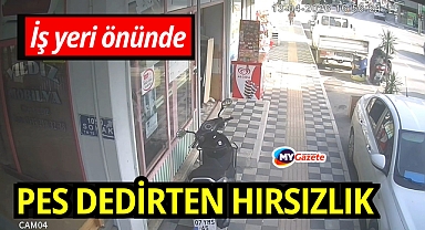 İş yeri önünde pes dedirten hırsızlık