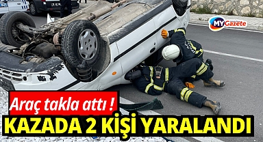 Takla atan otomobildeki 2 kişi yaralandı