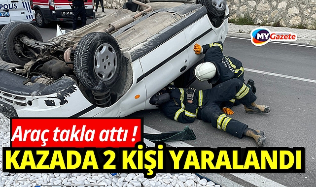 Takla atan otomobildeki 2 kişi yaralandı