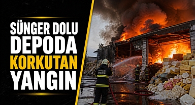 Antalya’da korkutan yangın: Sünger dolu depoda alevler yükseldi