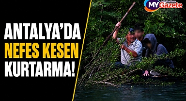 Antalya Manavgat Irmağı'nda nefes kesen kurtarma! Çocukları şambrelle çıkardı