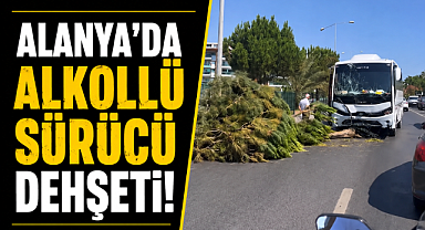 Antalya Alanya'da alkollü sürücünün kullandığı tur midibüsü refüjü aşıp karşı şeride geçti