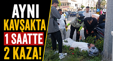 Antalya'da aynı kavşakta 1 saatte 2 kaza! Güvenlik kamerası her şeyi kaydetti