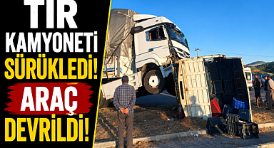 Antalya'da korkutan kaza! Tır kamyoneti sürükledi, araç devrildi