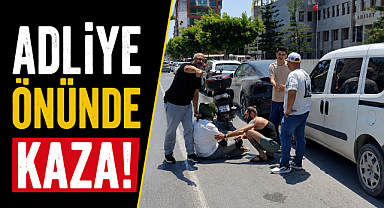 Antalya Manavgat'ta adliye önünde kaza! Motosiklet sürücüsü hastanelik oldu