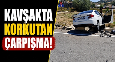 Kavşakta korkutan çarpışma! Otomobil ile hafif ticari araç çarpıştı