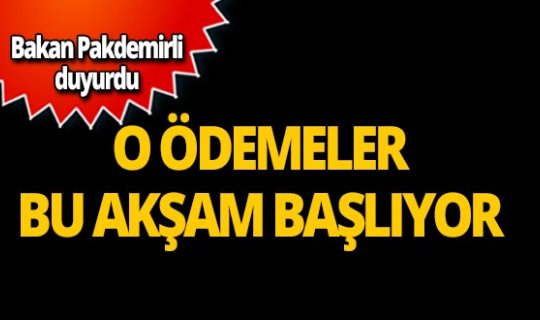 Bakan açıkladı: O ödemeler bu akşam başlıyor!
