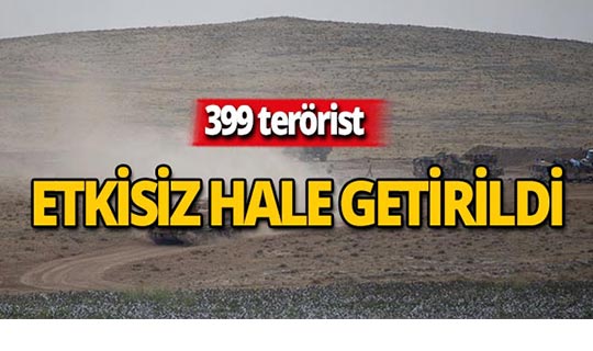 Barış Pınarı Harekatı'nda, 399 terörist etkisiz hale getirildi