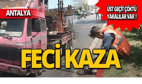 İş makinası üst geçide çarptı: Yaralılar var!